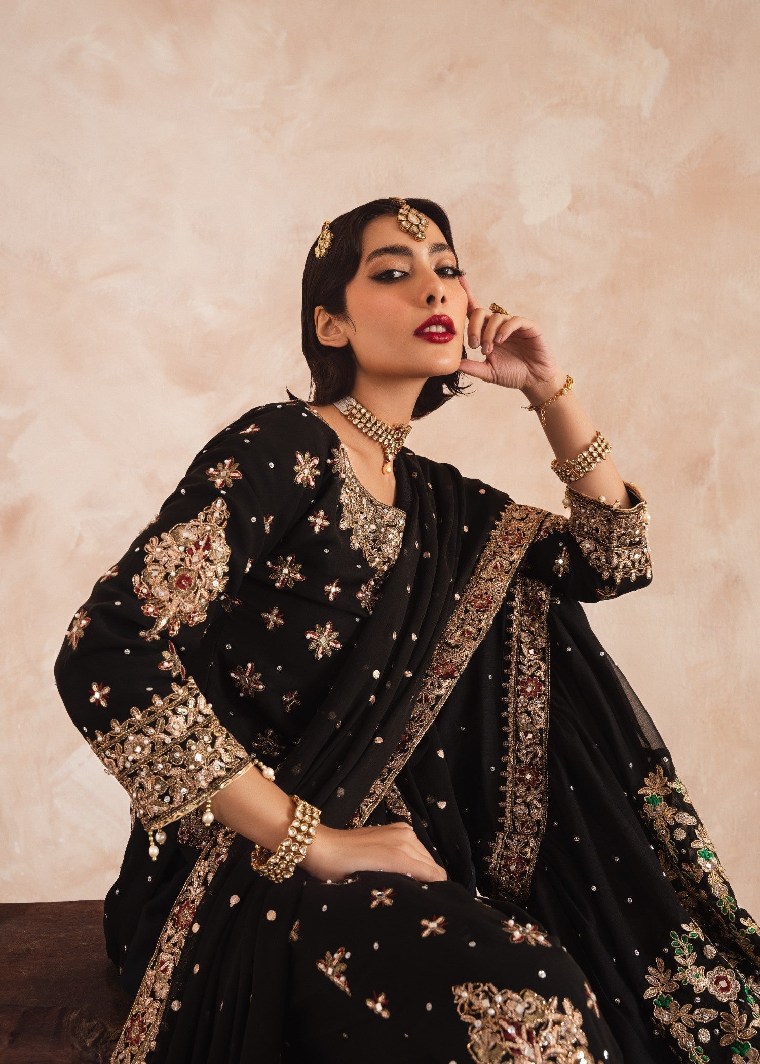 Shop Black Chiffon Gharara Embroidered Formal Wear Online in Sri Lanka India Australia