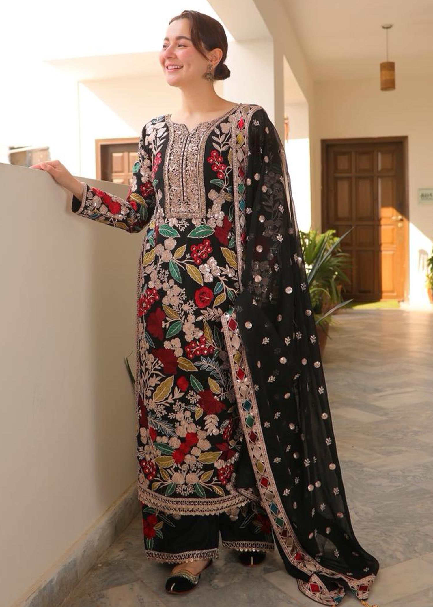 Shop Black Chiffon Kurta Suit Online in Dubai DXB UAE Abudhabi Meena Bazaar