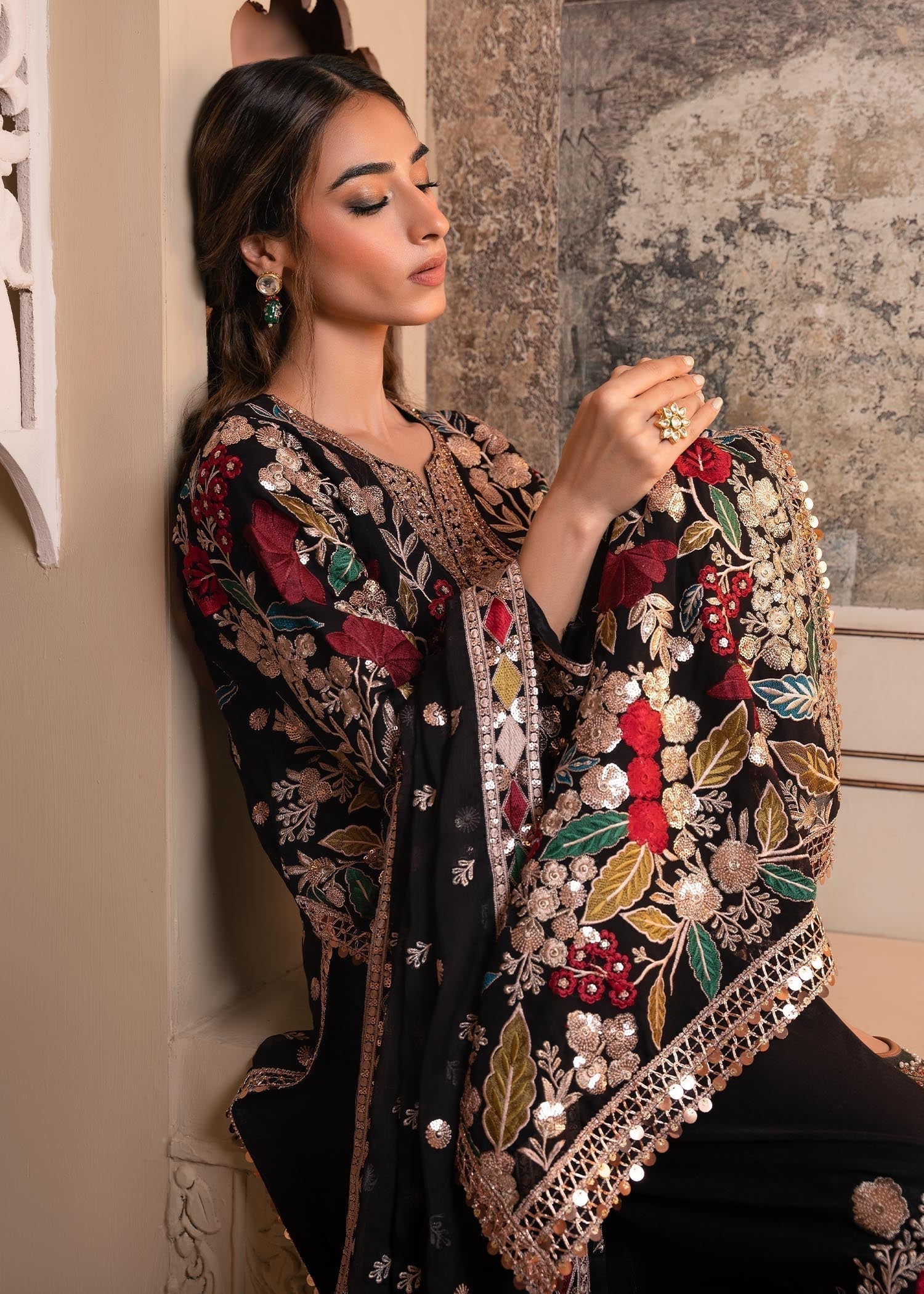 Shop Black Chiffon Partywear Suit Online in Dubai DXB UAE Abudhabi Meena Bazaar