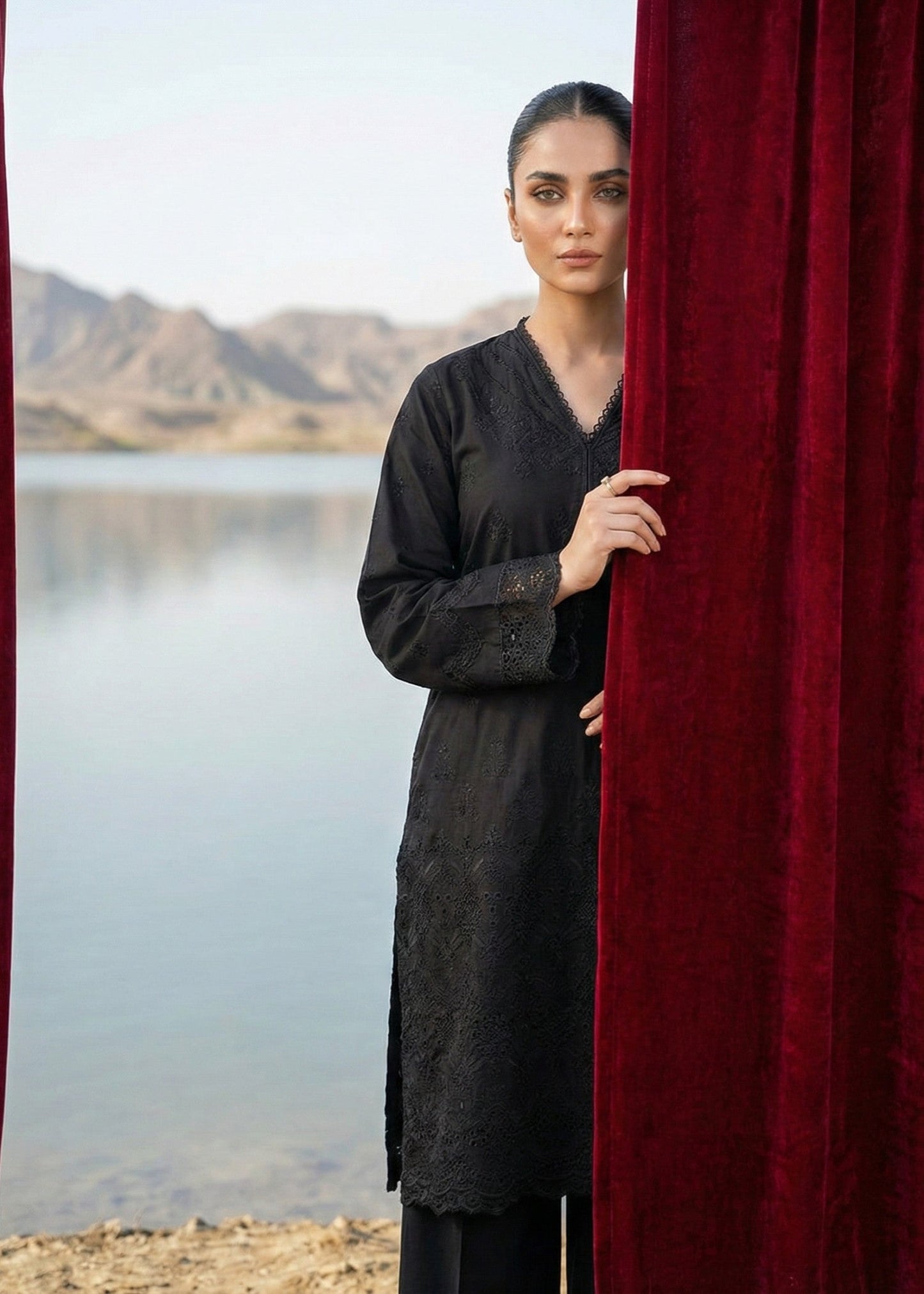 Shop Black Chikankari Cotton Festive Suit Online in Dubai DXB UAE Abudhabi Meena Bazaar