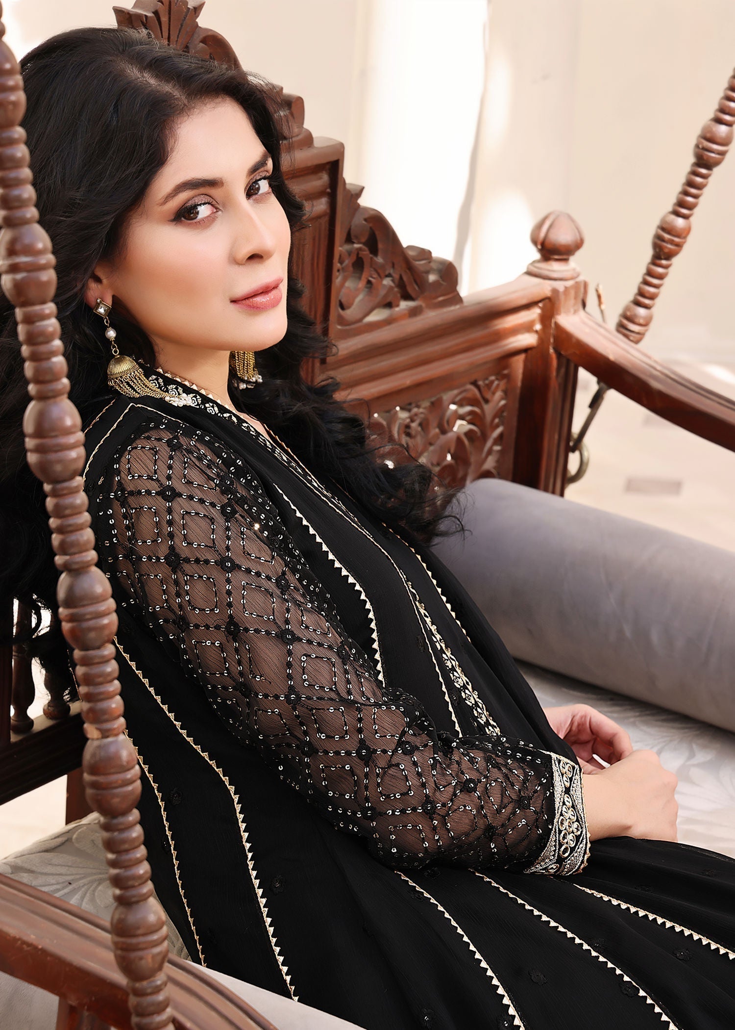 Shop Black Embroidered Chiffon Maxi Dress Online in Sri Lanka India Australia
