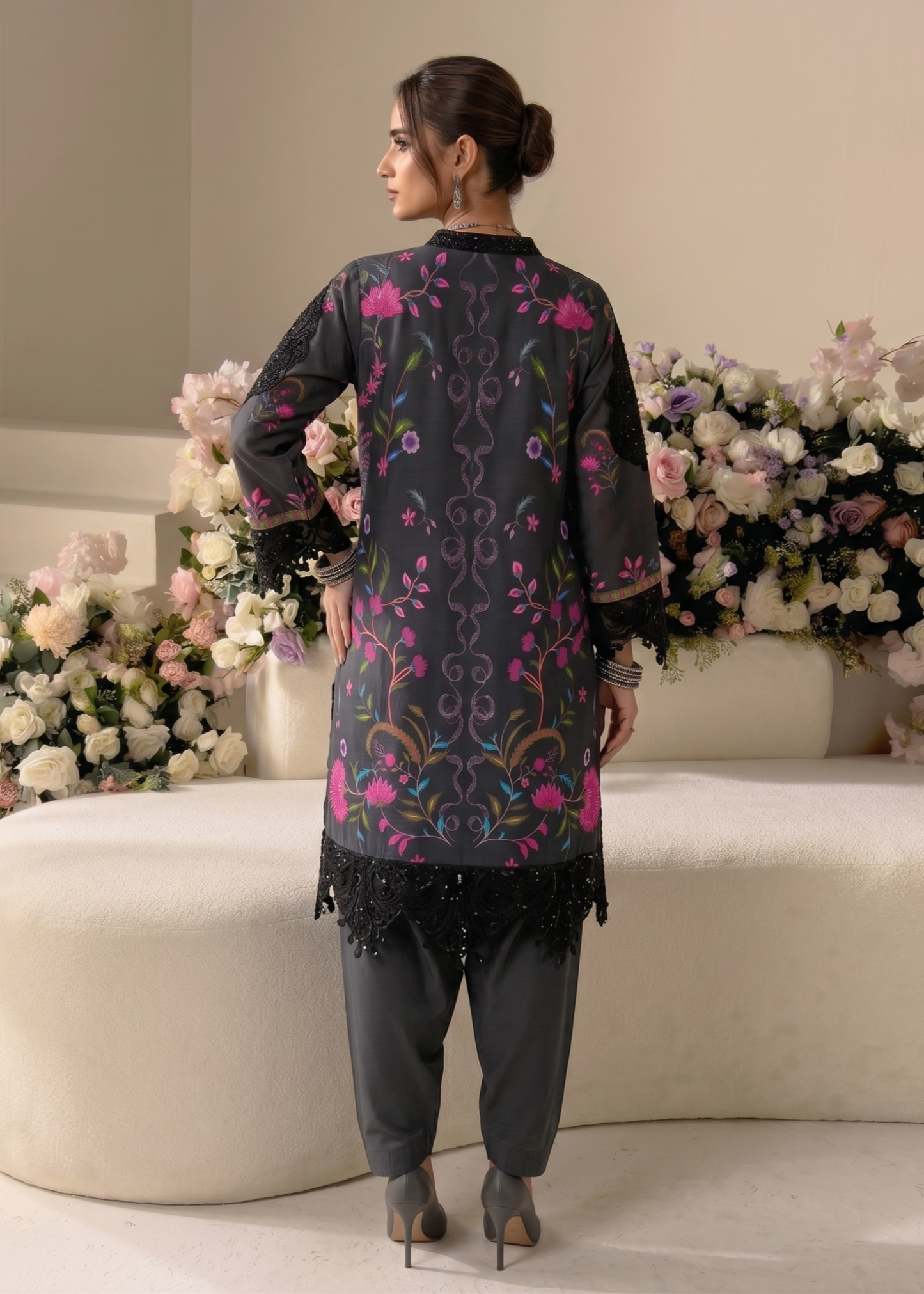 Shop Black Embroidered Raw Silk Kurta Suit Online in Dubai DXB UAE Abudhabi Meena Bazaar
