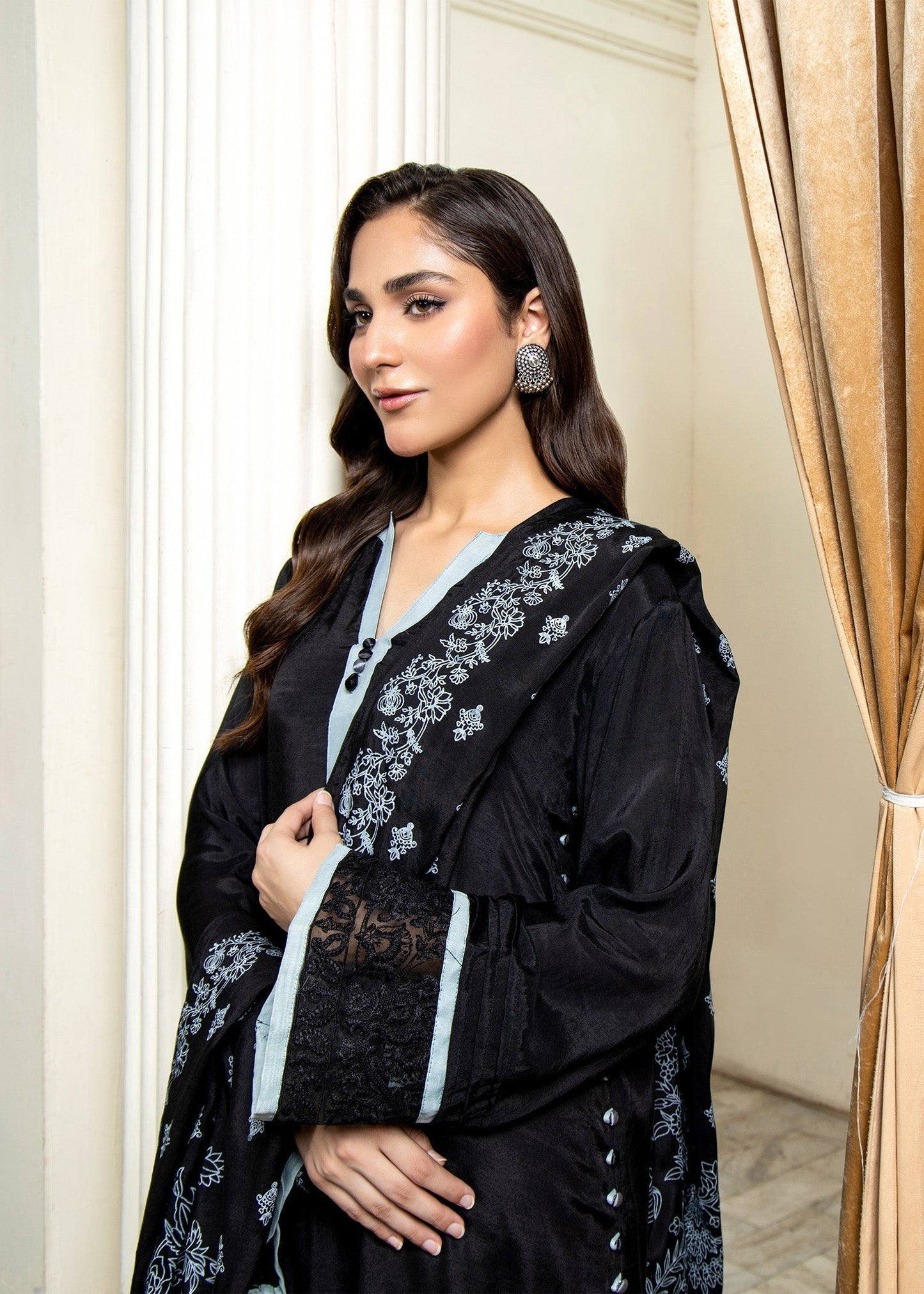 Shop Black Embroidered Viscose Farshi Shalwar Online in Sri Lanka India Australia