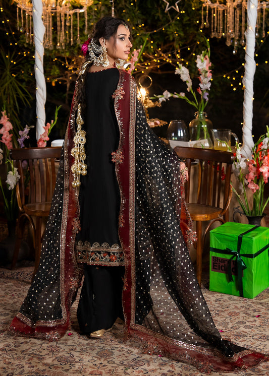 Shop Black Raw Silk Festive Farshi Shalwar Online in Dubai DXB UAE Abudhabi Meena Bazaar