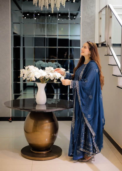 Shop Blue Embellished Chiffon Festive Suit Online in Dubai DXB UAE Abudhabi Meena Bazaar