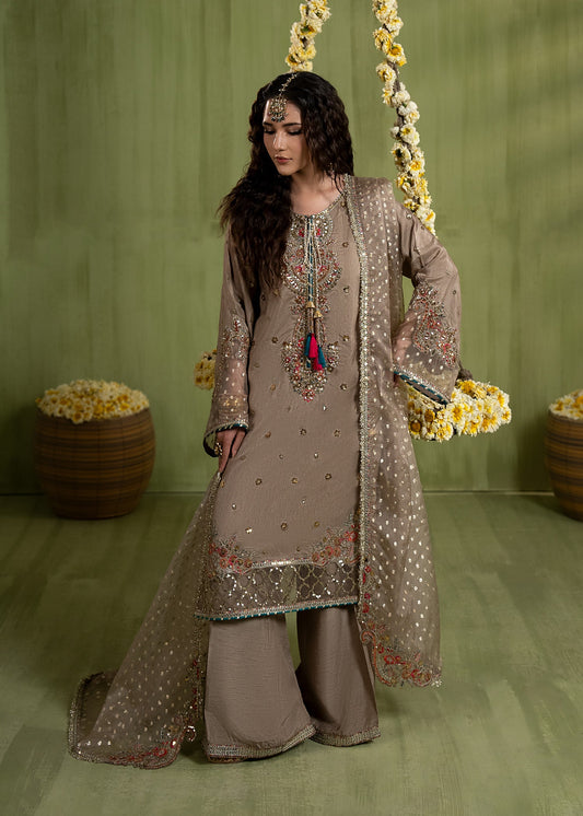 Shop Brown Heavy Embroidery Raw Silk Kurta Pajama Online in Dubai DXB UAE Abudhabi Meena Bazaar