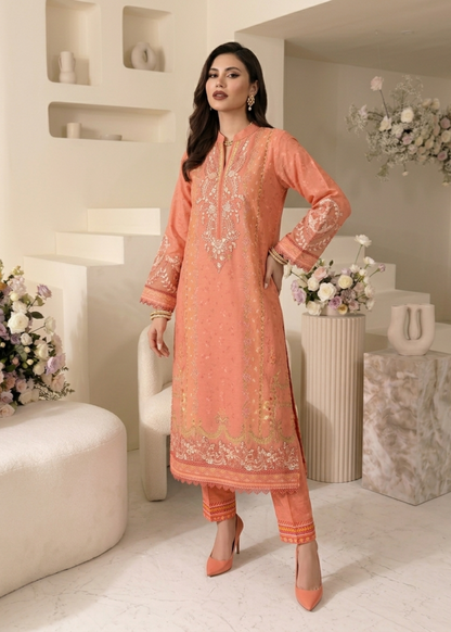Shop Coral Pink Raw Silk Party Wear Suit Online in Dubai DXB UAE Abudhabi Meena Bazaar
