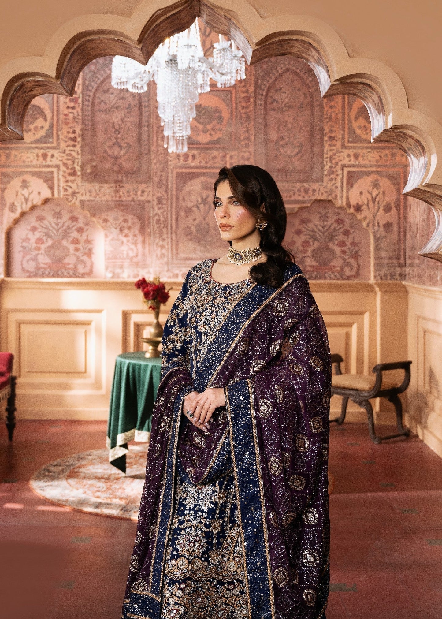 Shop Dark Blue Chiffon Embroidered Wedding Guest Wear Online in Sri Lanka India Australia