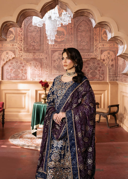 Shop Dark Blue Chiffon Embroidered Wedding Guest Wear Online in Sri Lanka India Australia
