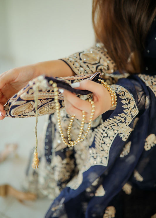 Shop Dark Blue Chiffon Gharara with Potli Online in Dubai DXB UAE Abudhabi Meena Bazaar