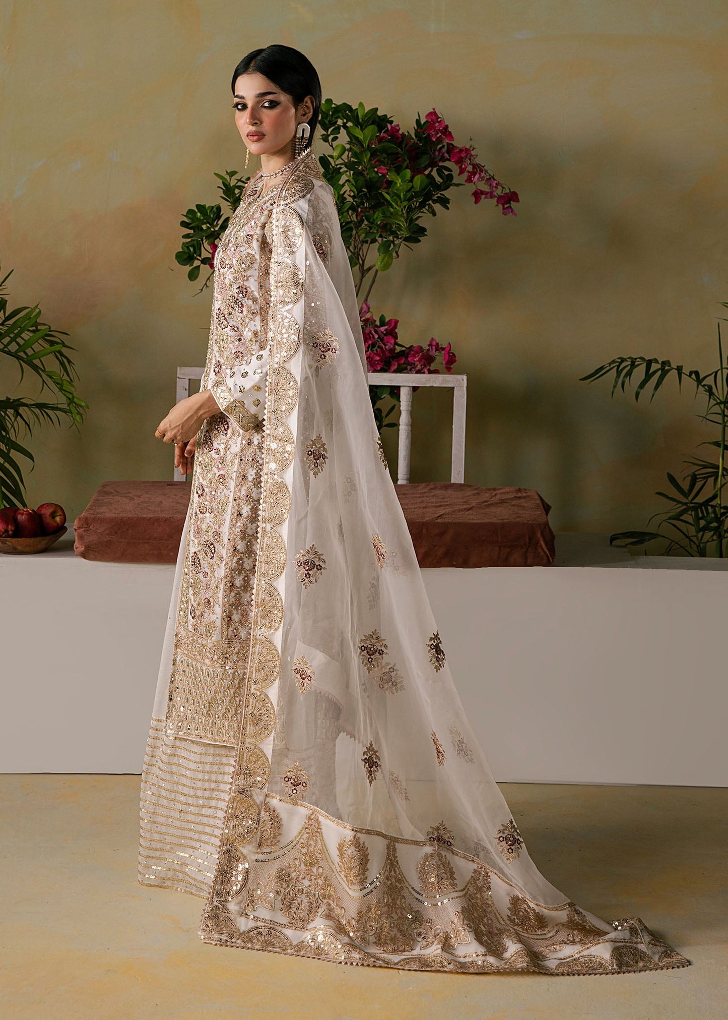 Shop Embellished Off-White Chiffon Formal Suit Online in Sri Lanka India Australia