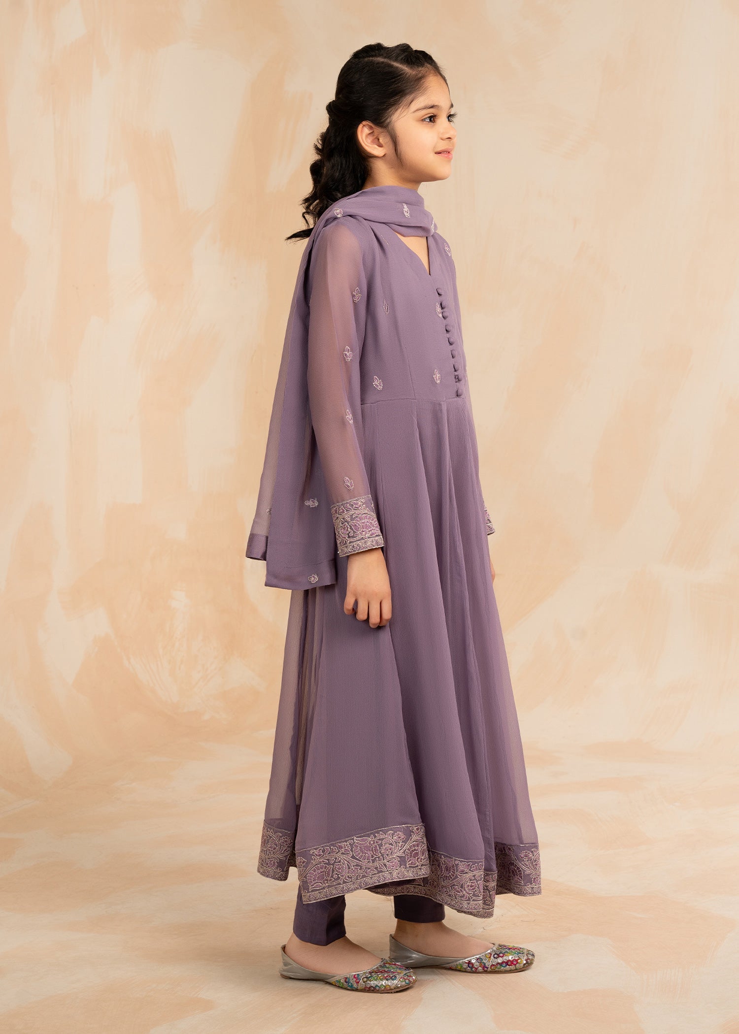 Shop Embellished Purple Chiffon Pishwas Dupatta Set Online in Dubai DXB UAE Abudhabi Meena Bazaar
