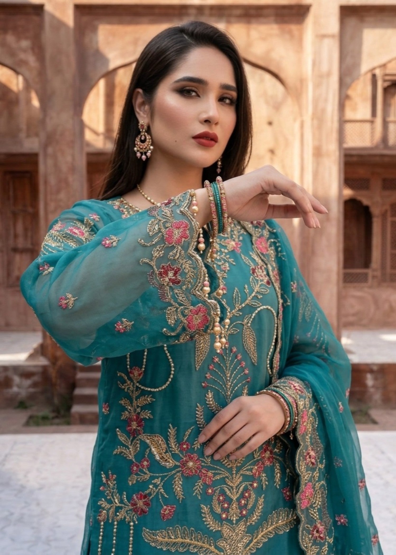 Shop Embroidered Organza Gharara Partywear Online in Dubai DXB UAE Abudhabi Meena Bazaar