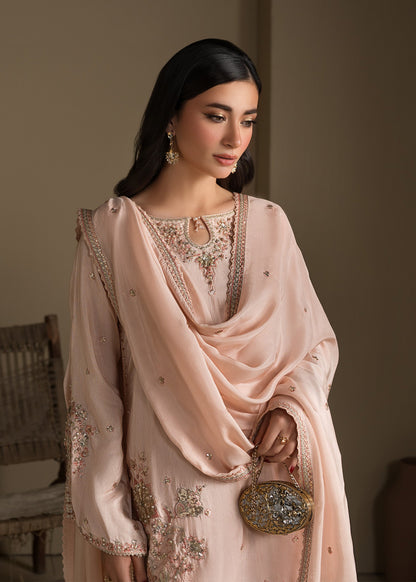 Shop Embroidered Peach Orange Raw Silk Farshi Shalwar Online in Dubai DXB UAE Abudhabi Meena Bazaar