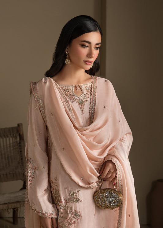 Shop Embroidered Peach Orange Raw Silk Farshi Shalwar Online in Dubai DXB UAE Abudhabi Meena Bazaar