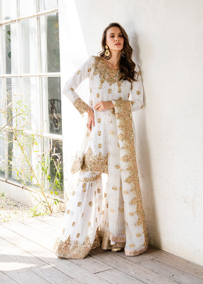 Shop Ivory Chiffon Embellished Gharara Set Online in Dubai DXB UAE Abudhabi Meena Bazaar