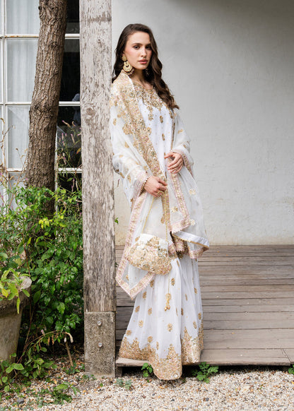 Shop Ivory Chiffon Embellished Gharara Set Online in Dubai DXB UAE Abudhabi Meena Bazaar