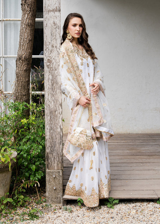 Shop Ivory Chiffon Embellished Gharara Set Online in Dubai DXB UAE Abudhabi Meena Bazaar