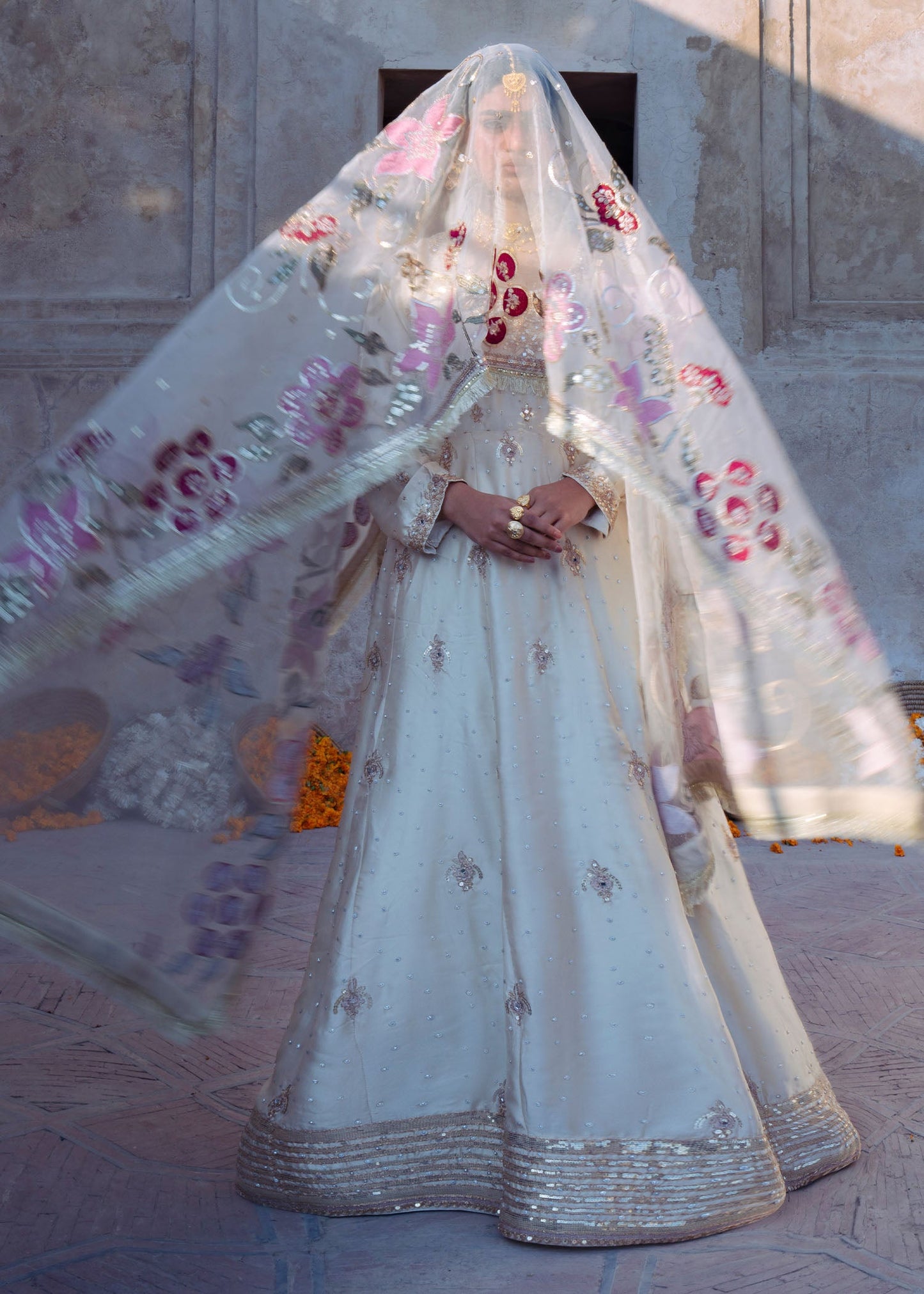 Shop Ivory Embroidered Charmuse Maxi Wedding Outfit Online in Dubai DXB UAE Abudhabi Meena Bazaar