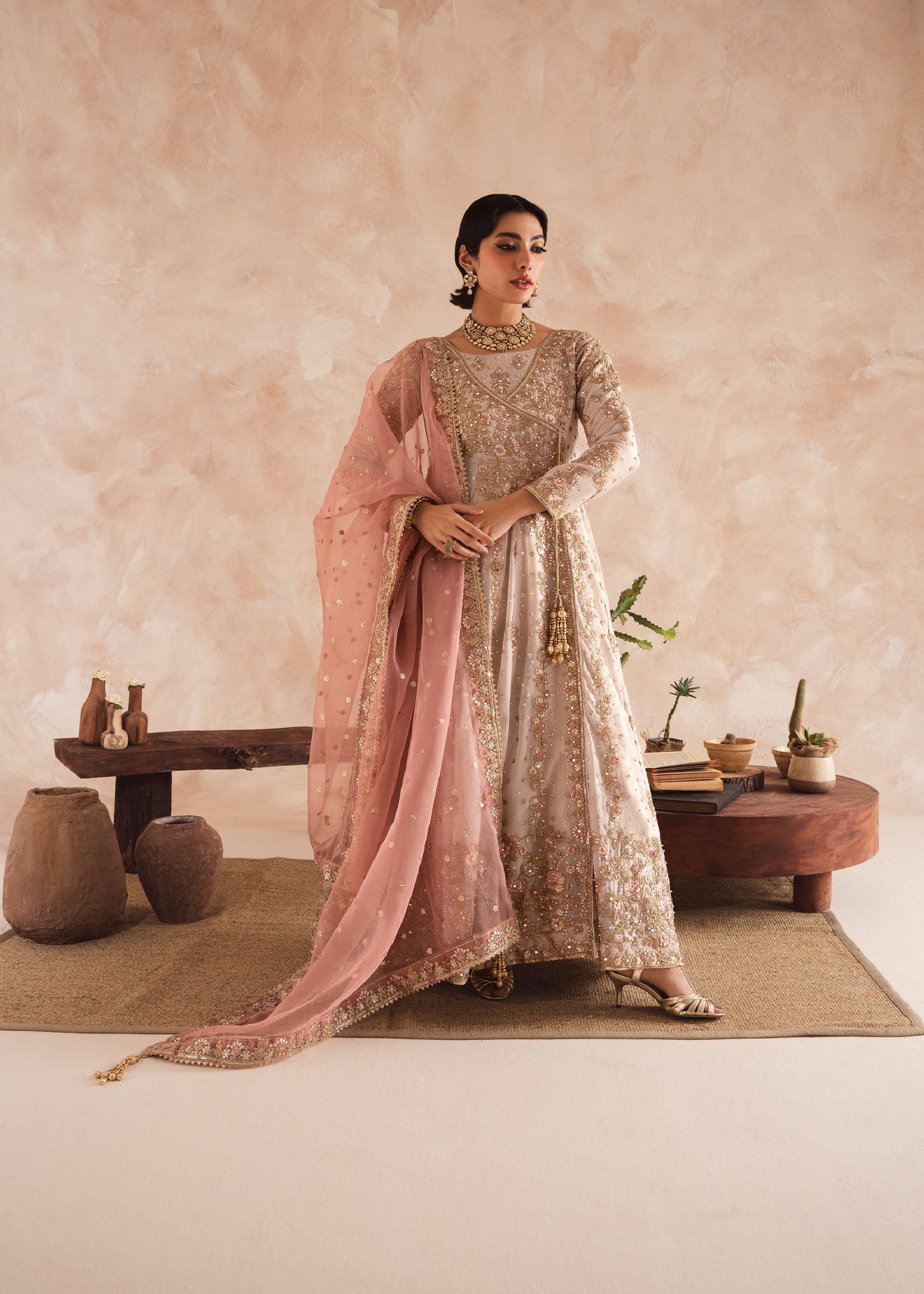 Shop Ivory Organza Chiffon Angrakha Suit Online in Dubai DXB UAE Abudhabi Meena Bazaar