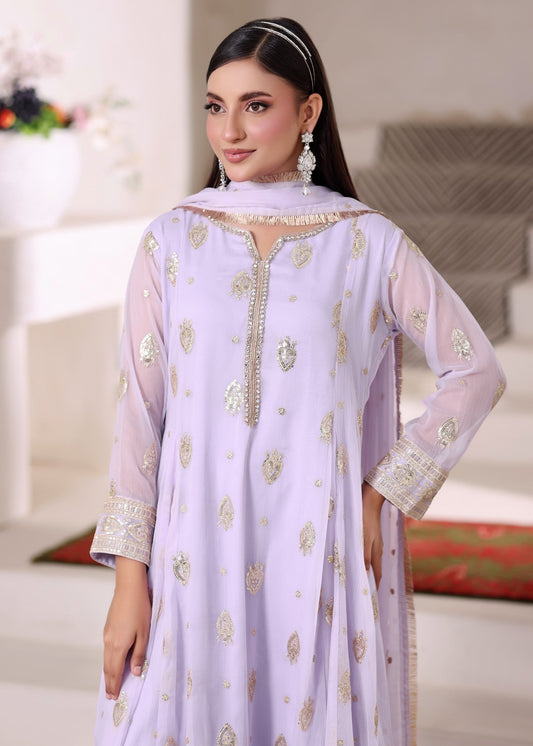 Shop Lilac Flared Pishwas Chiffon Dress Online in Dubai DXB UAE Abudhabi Meena Bazaar