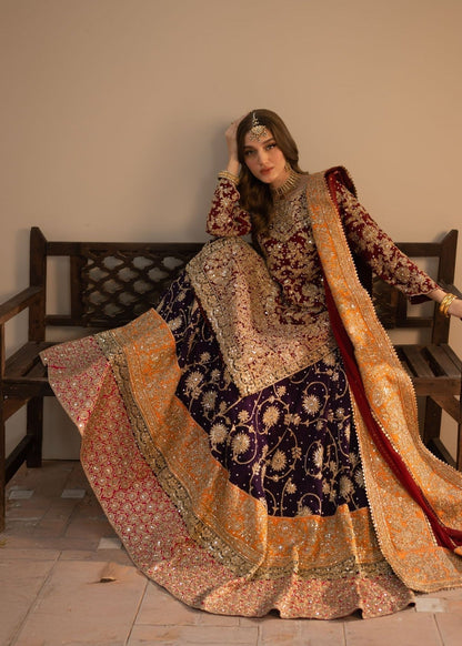 Shop Maroon Chiffon Embroidered Wedding Wear Online in KSA Riyadh Saudi Arabia Oman Bahrain Qatar