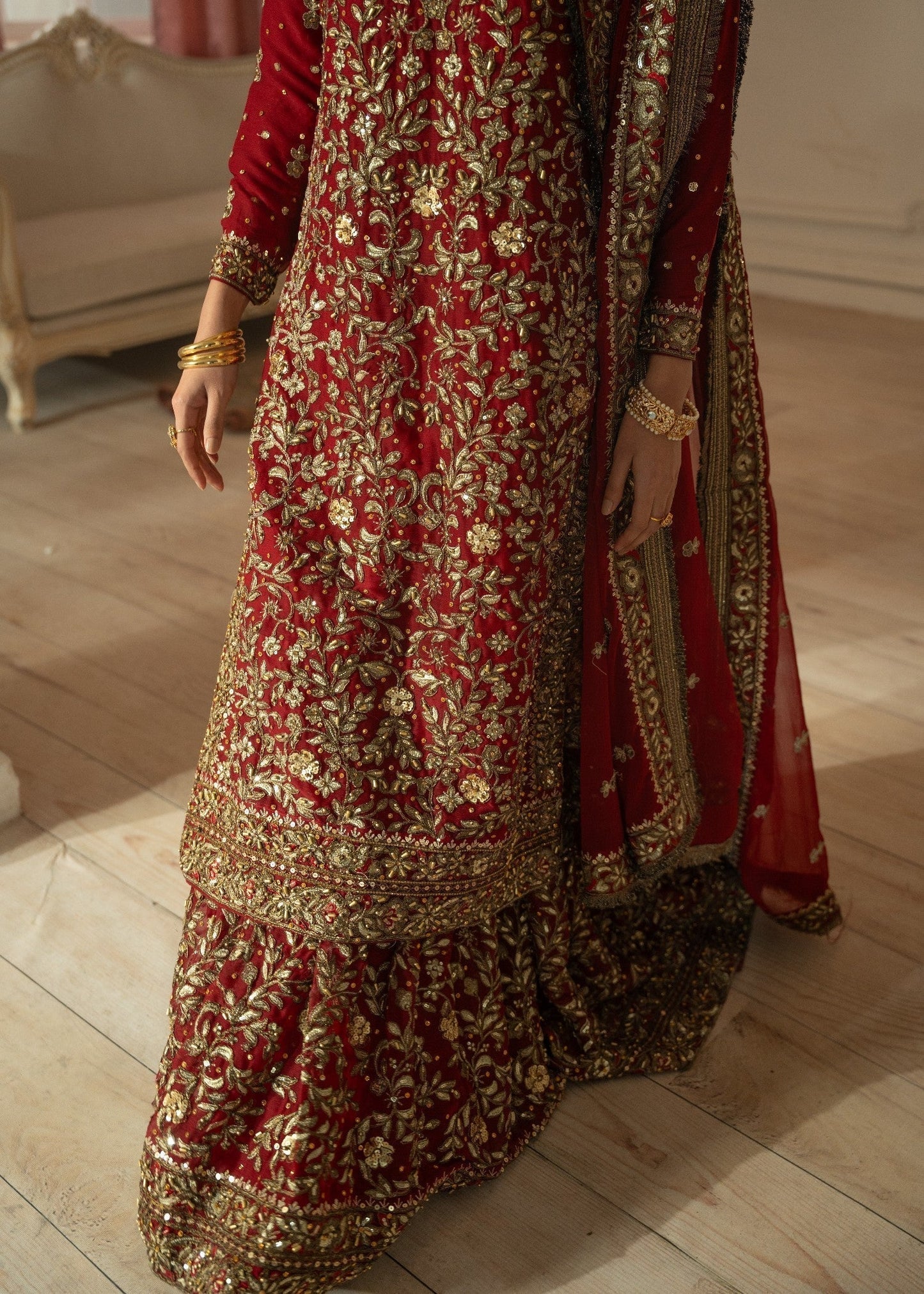 Shop Maroon Chiffon Jamawar Wedding Outfit Online in Dubai DXB UAE Abudhabi Meena Bazaar
