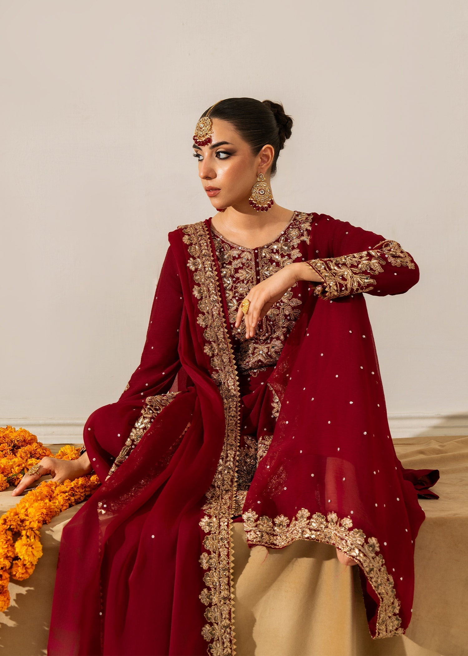 Shop Maroon Chiffon Sharara Suit Online in KSA Riyadh Saudi Arabia Oman Bahrain Qatar