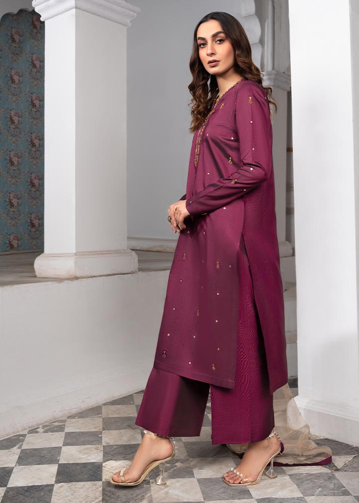 Shop Maroon Handcrafted Kattan Silk 3 Piece Suit Online in Dubai DXB UAE Abudhabi Meena Bazaar