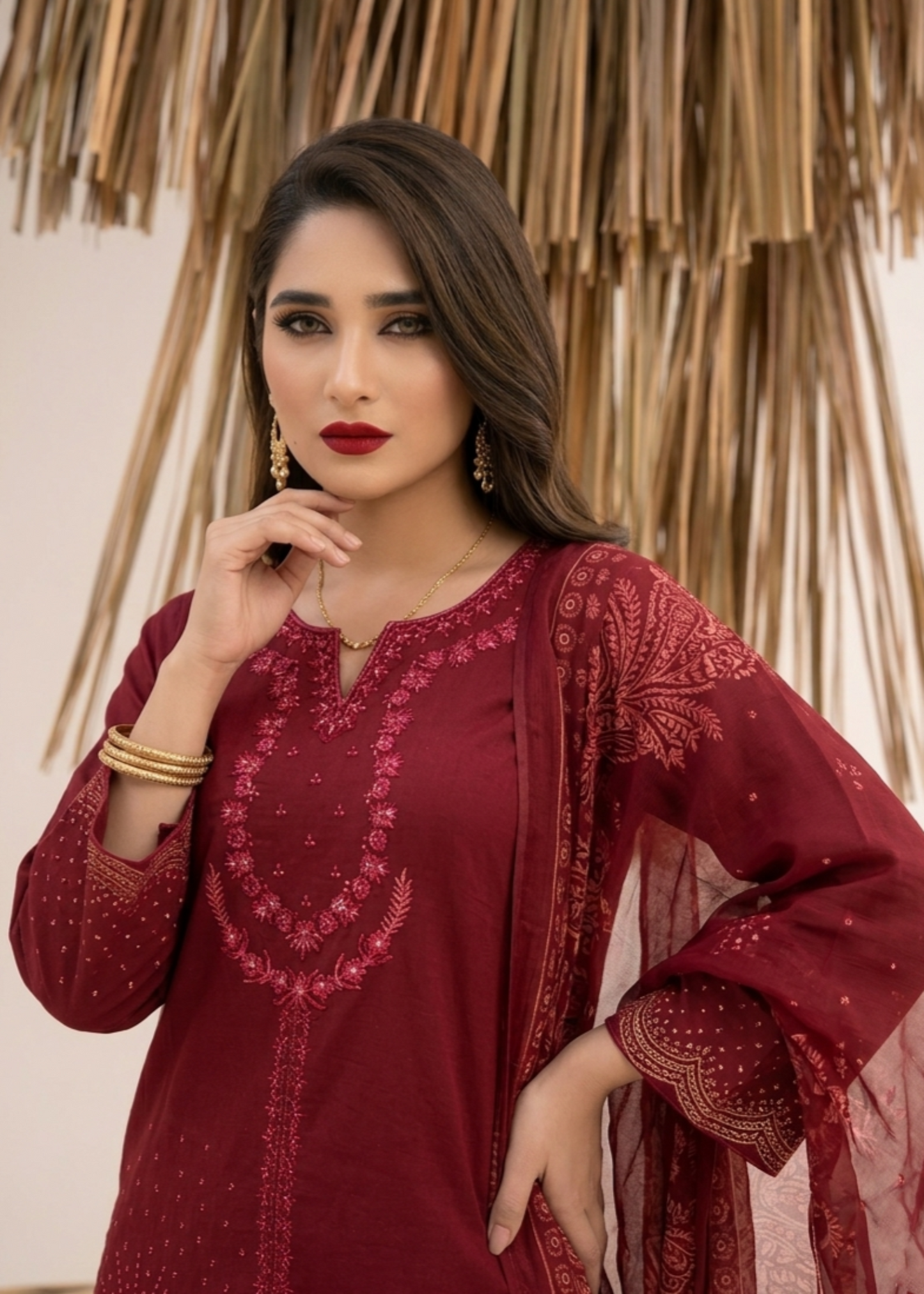 Shop Maroon Lawn Embroidered Festive Suit Online in Dubai DXB UAE Abudhabi Meena Bazaar