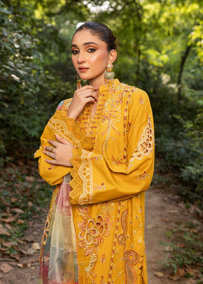 Shop Mustard Embroidered Lawn Suit with Cambric Trouser Online in Dubai UAE Abudhabi Ajman Sharjah