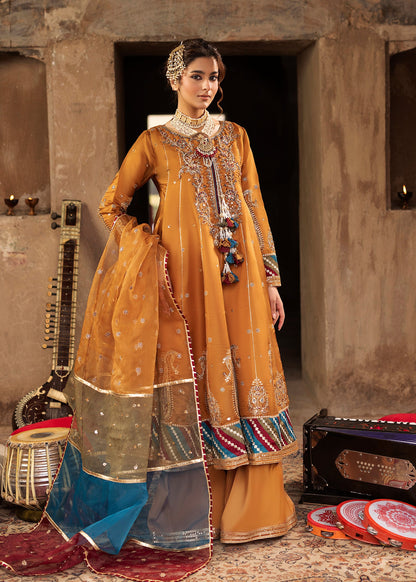 Shop Mustard Silk Heavy Embroidered Pishwas Online in Dubai DXB UAE Abudhabi Meena Bazaar