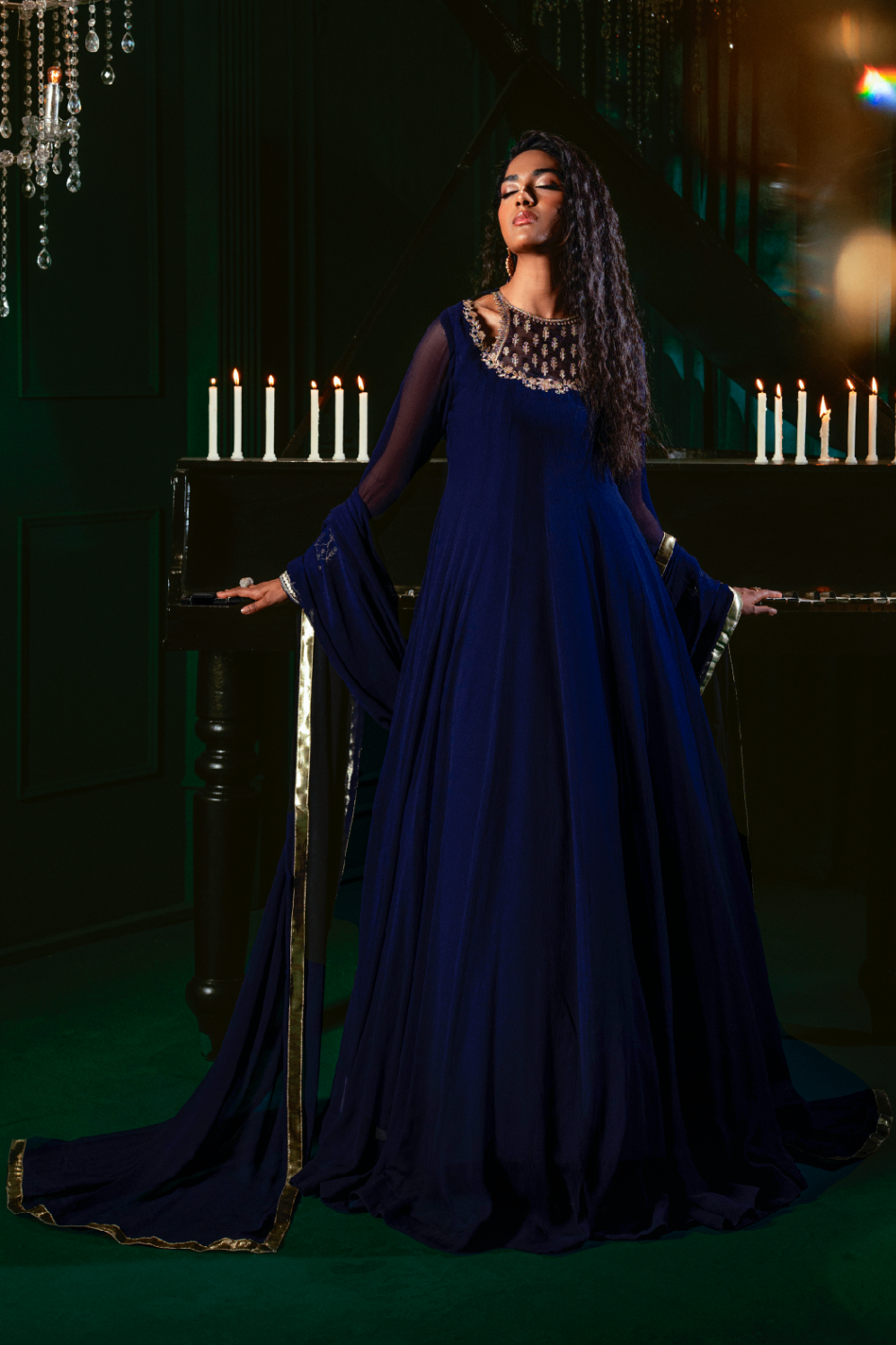 Shop Navy Blue Chiffon Embroidered Salwar Kameez Festive Online in KSA Riyadh Saudi Arabia Oman Bahrain Qatar