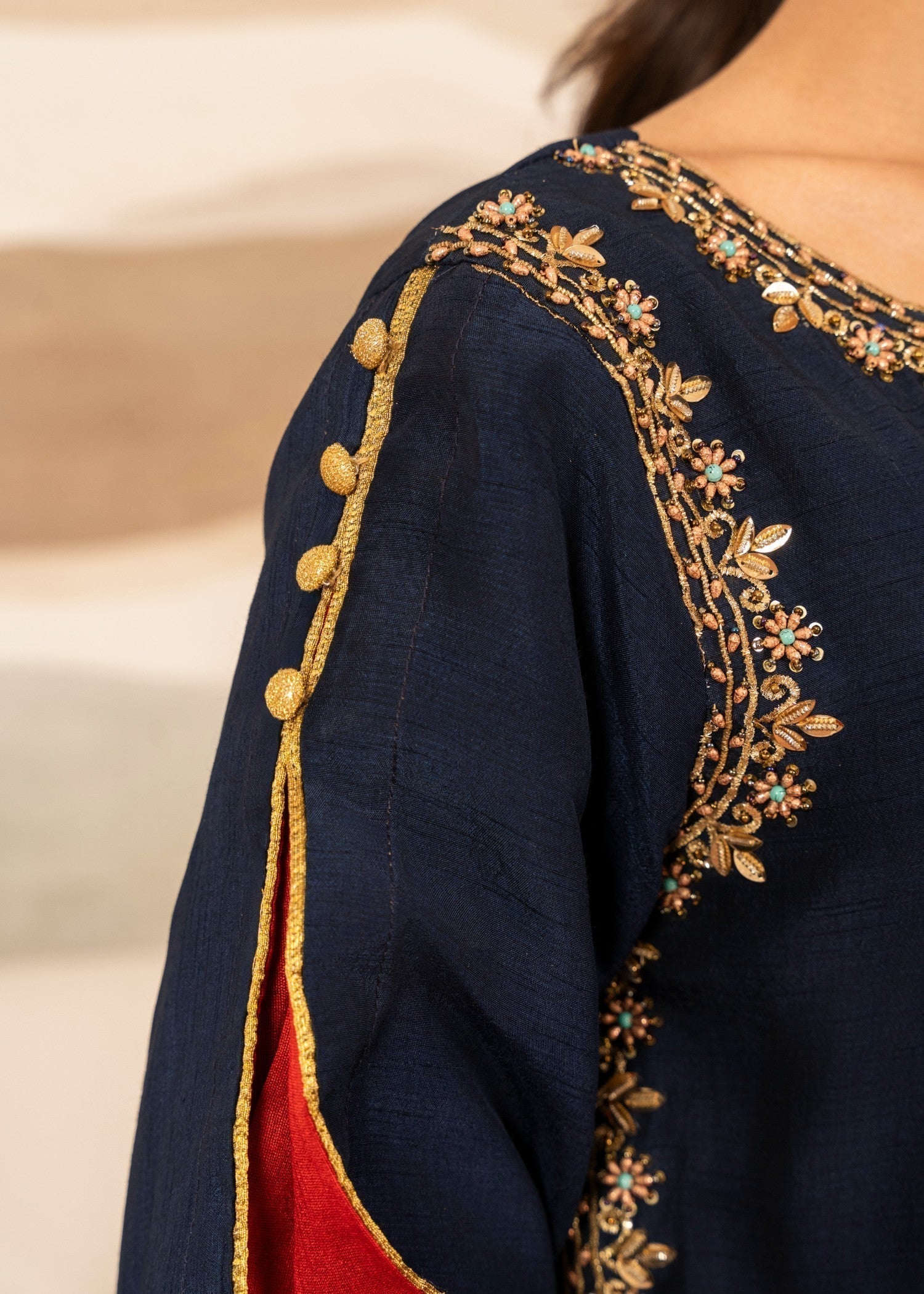 Shop Navy Blue Raw Silk Sharara Set for Women Online in Dubai UAE Abudhabi Ajman Sharjah