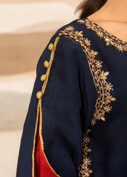 Shop Navy Blue Raw Silk Sharara Set for Women Online in Dubai UAE Abudhabi Ajman Sharjah