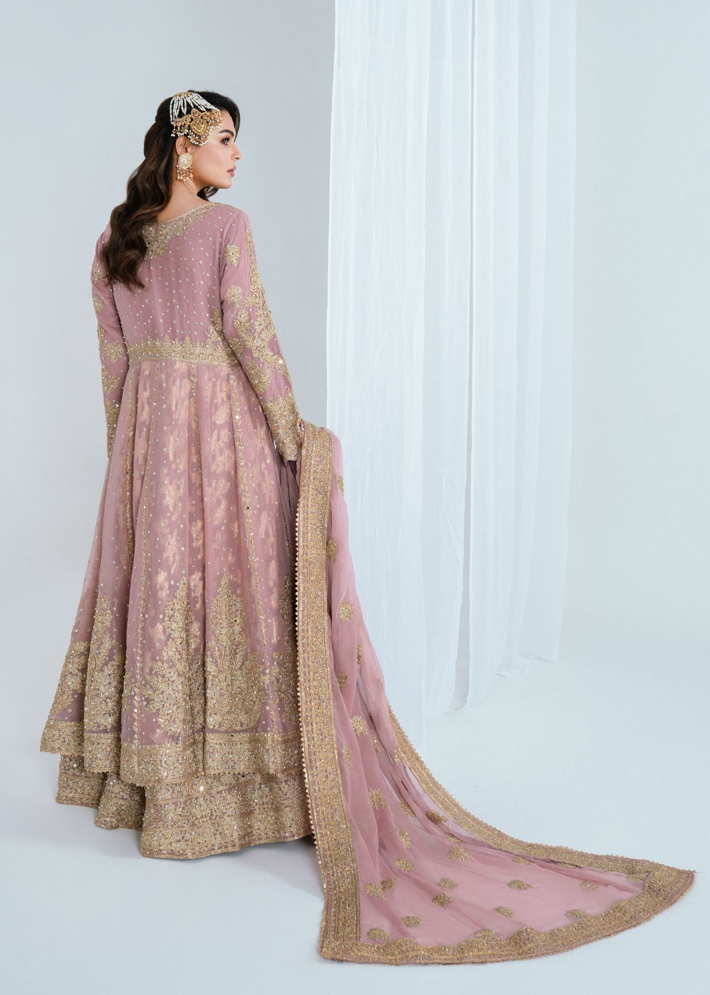 Shop Pink Chiffon Embroidered Straight Cut Gown Online in Sri Lanka India Australia