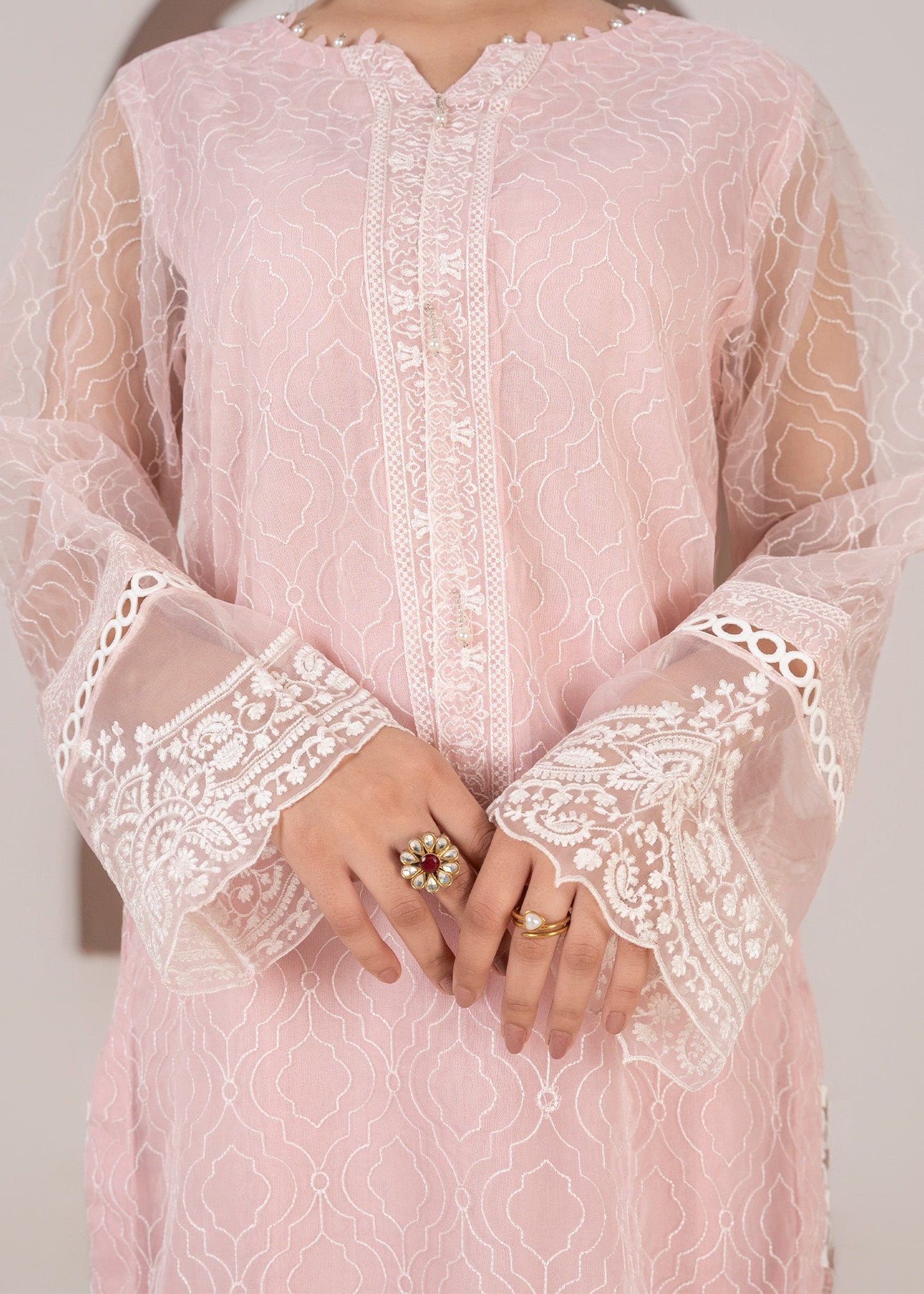Shop Pink Organza Adda Work Suit Online in Dubai DXB UAE Abudhabi Meena Bazaar
