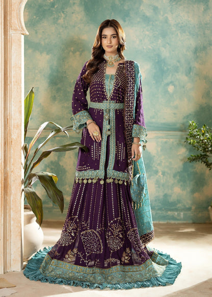 Shop Plum Embroidered Chiffon Wedding Guest Wear Online in Dubai DXB UAE Abudhabi Meena Bazaar