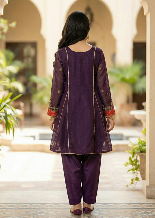Shop Plum Embroidered Net Pakistani Suit Online in Sri Lanka India Australia