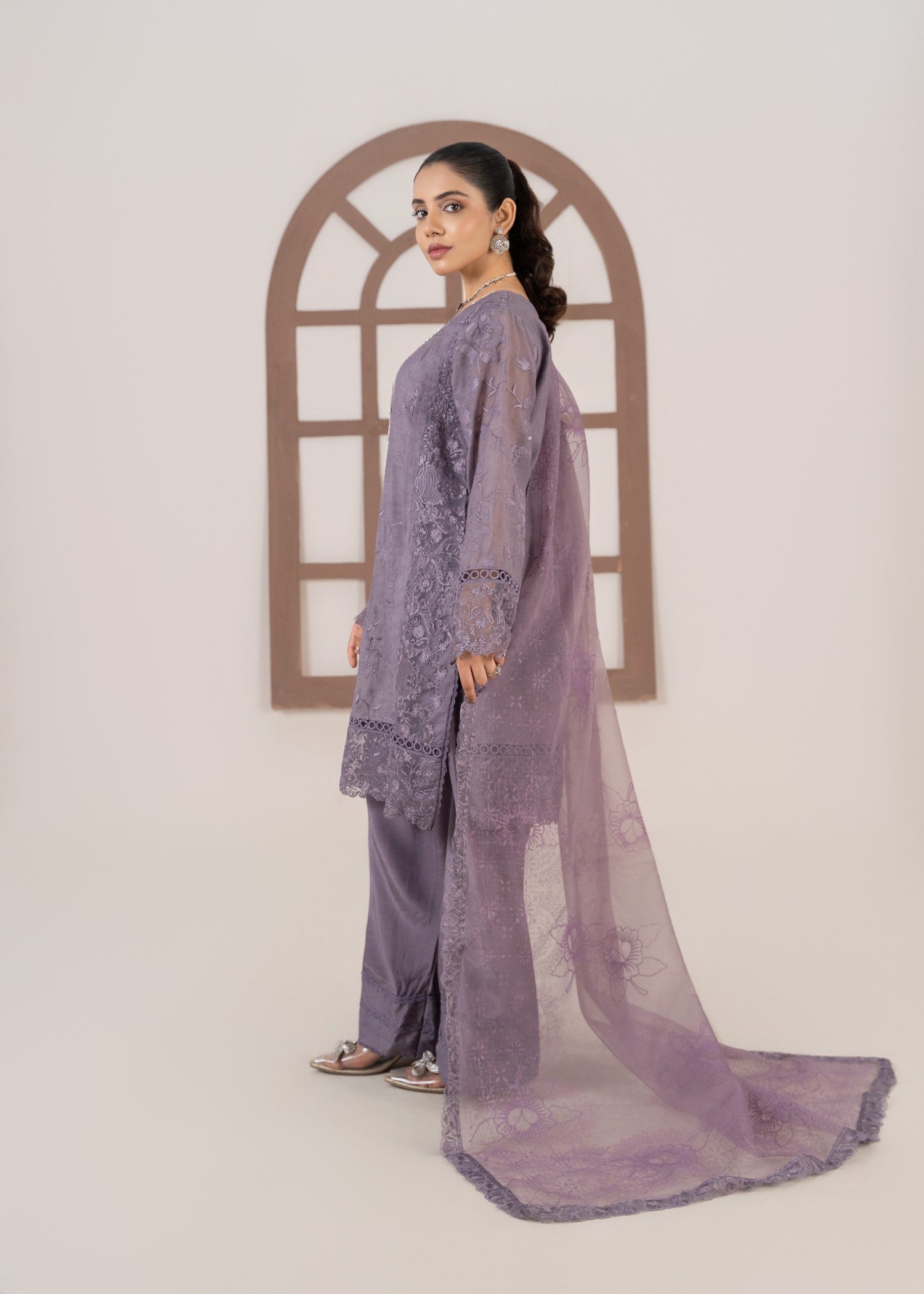 Shop Purple Block Print Organza Farshi Shalwar Online in Dubai DXB UAE Abudhabi Meena Bazaar
