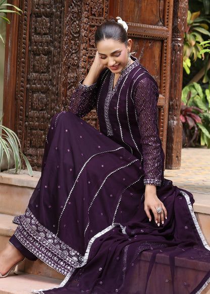 Shop Purple Chiffon Embroidered Pishwas Online in Dubai UAE Abudhabi Ajman Sharjah