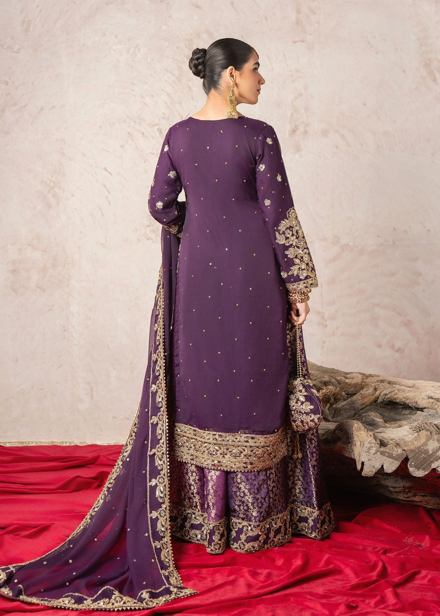 Shop Purple Chiffon Long Kurta Plazzo Dupatta Online in Dubai DXB UAE Abudhabi Meena Bazaar