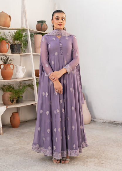 Shop Purple Chiffon Pishwas with Silver Tilla Border Online in Dubai DXB UAE Abudhabi Meena Bazaar
