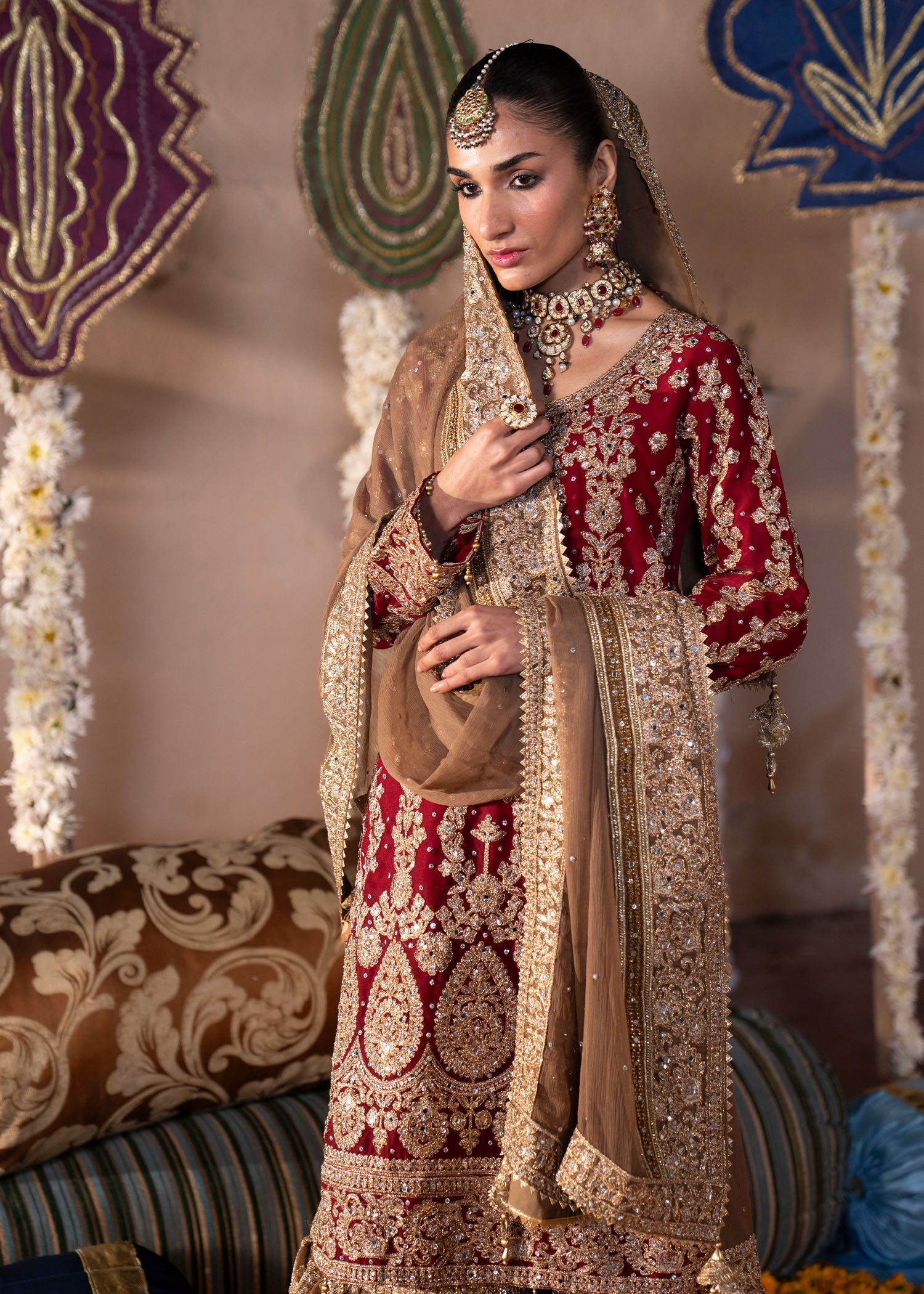 Shop Red Chiffon Designer Gharara Online in Dubai DXB UAE Abudhabi Meena Bazaar