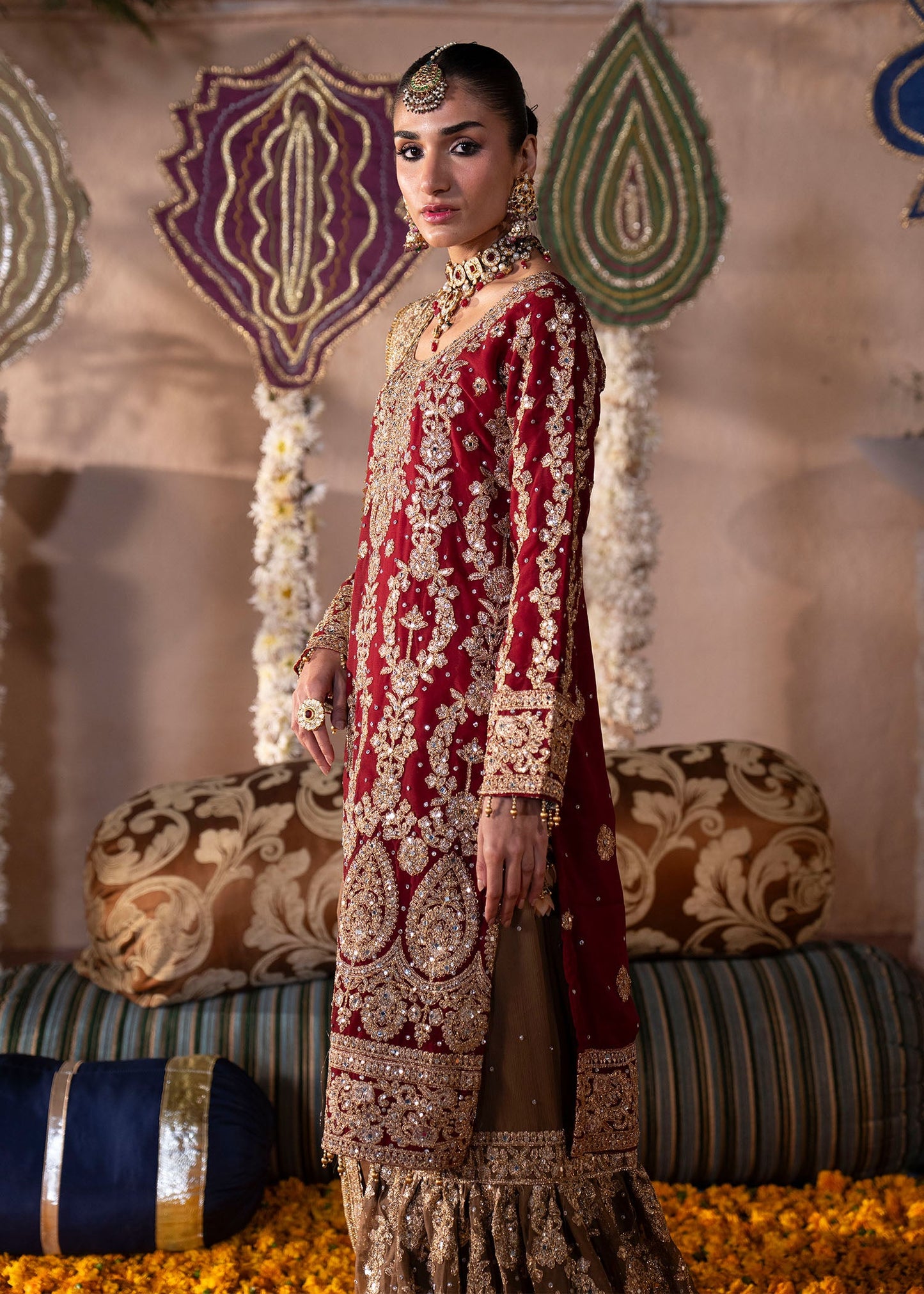 Shop Red Chiffon Gharara Party Wear Online in Dubai DXB UAE Abudhabi Meena Bazaar