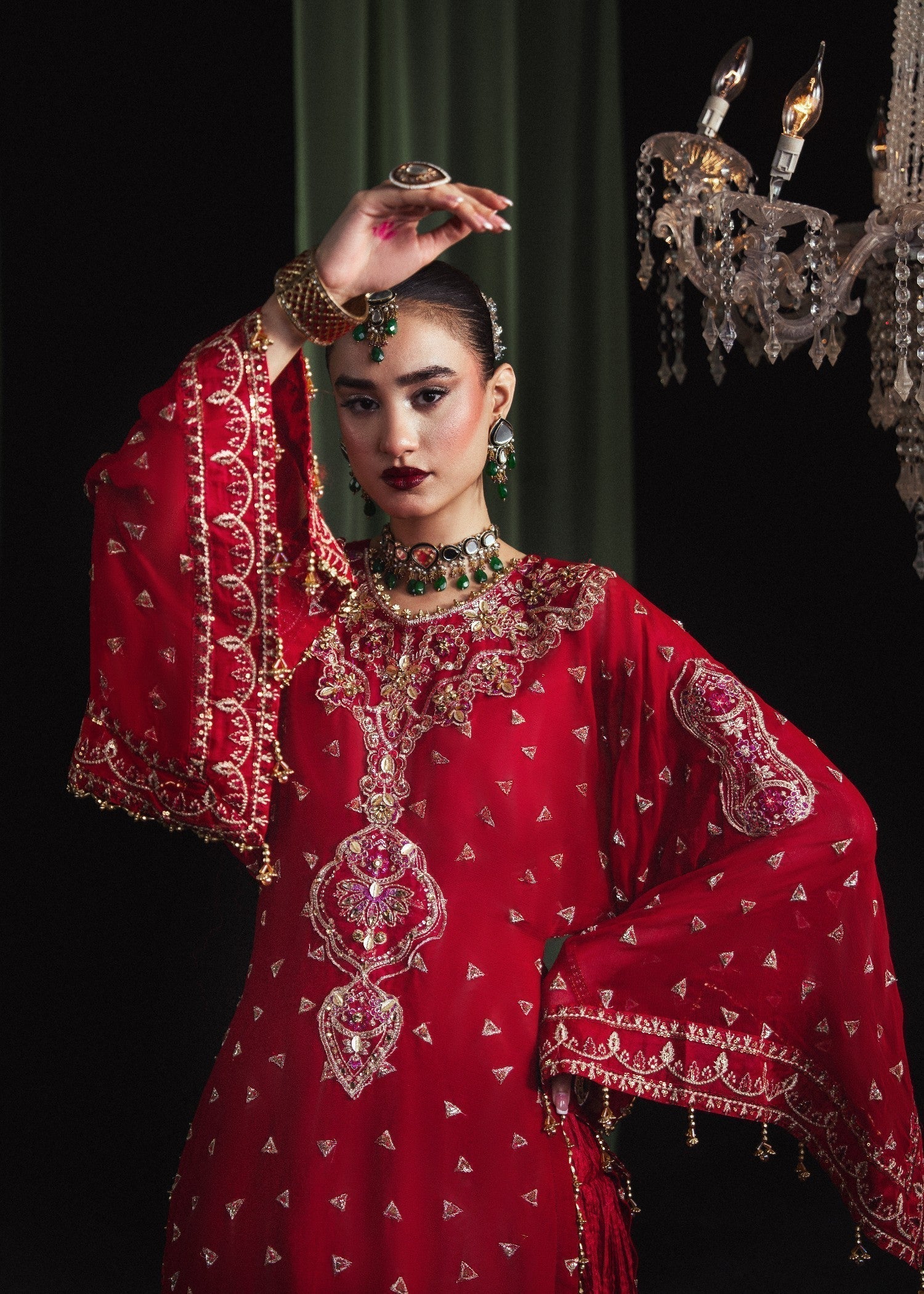 Shop Red Embroidered Chiffon Kaftan Set Online in Dubai DXB UAE Abudhabi Meena Bazaar