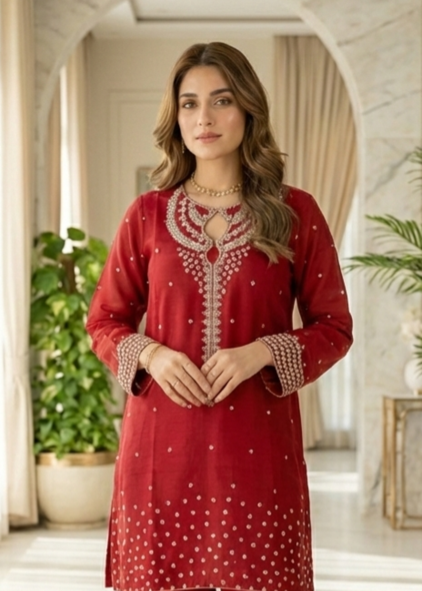 Shop Red Embroidered Raw Silk Pakistani Outfit Online in Dubai DXB UAE Abudhabi Meena Bazaar