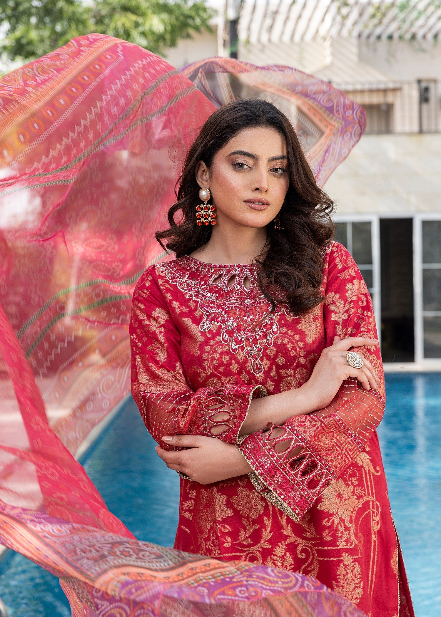 Shop Red Jacquard Festive Wear Salwar Suit Online in Sri Lanka India Australia