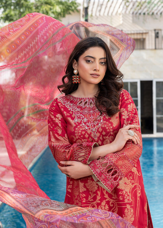 Shop Red Jacquard Festive Wear Salwar Suit Online in Sri Lanka India Australia