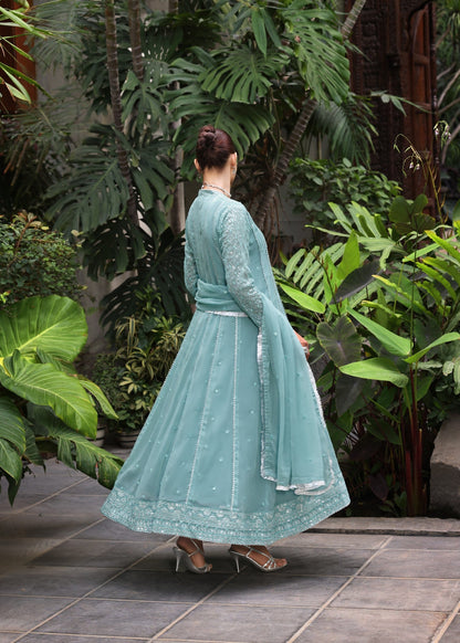 Shop Sea Green Chiffon Embroidered 3 Piece Suit Online in Dubai DXB UAE Abudhabi Meena Bazaar